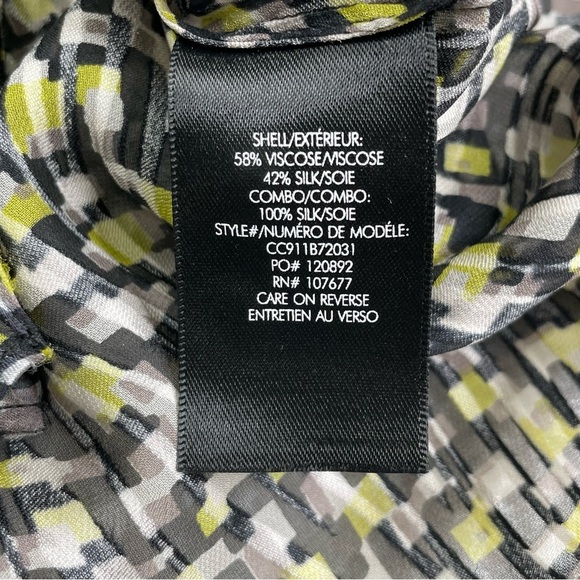 Alice + Olivia Willa Print Blouse Silk Neon Yellow Geometric Abstract XS/S - Picture 6 of 15